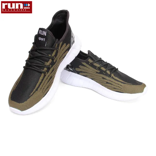 Run Shoes Black/Army Green Running Shoes For Men (7121)